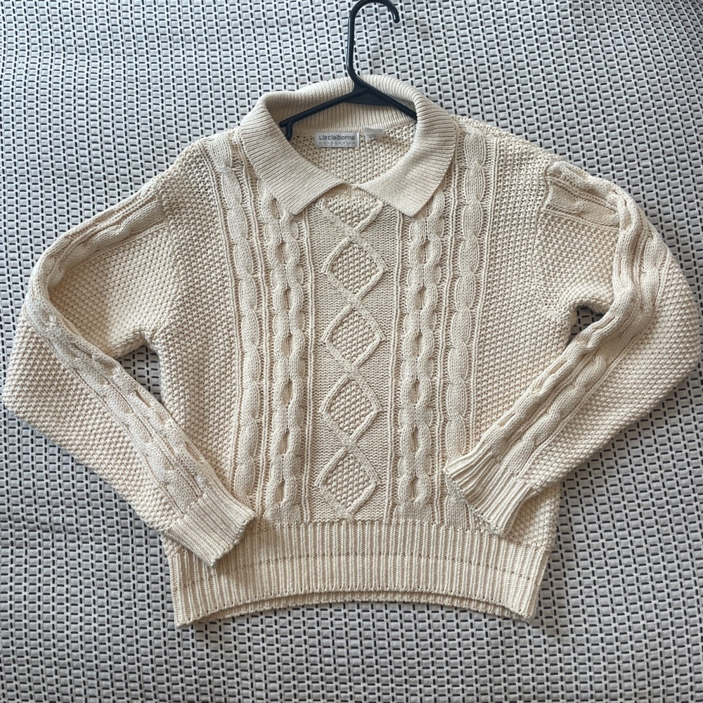 Liz Claiborne Silk and Cotton Cable Knit Sweater